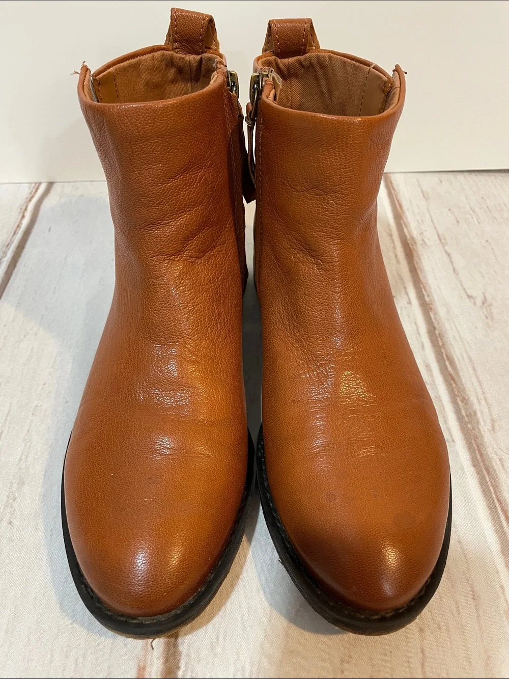 Franco Sarto Leather Ankle Boots  Brown Women’s 7.5 Chelsea Zip Classic Booties